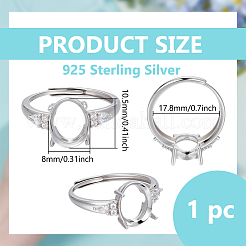 Adjustable 925 Sterling Silver Micro Pave Cubic Zirconia Oval Ring Component&nbsp;STER-BC0003-57P