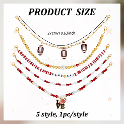 5Pcs 5 Styles Rugby Theme Alloy Enamel & Acrylic & Handmade Polymer Clay & 304 Stainless Steel Hat Chains&nbsp;HJEW-PH02344