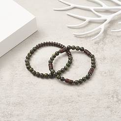 Natural Serpentine & Synthetic Non-magnetic Hematite Beads Energy Stretch Bracelets Set&nbsp;BJEW-JB07142-05