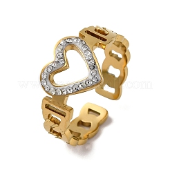 304 Stainless Steel with Rhinestone Adjustable Cuff Rings&nbsp;RJEW-Q020-16G