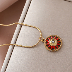 Vintage European Style 304 Stainless Steel Enamel Red Flower Pendant Necklaces for Women&nbsp;WS4572