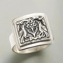 Rectangle with Bird & Flower Pattern Alloy Finger Rings&nbsp;FS-WGF2270-02