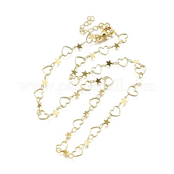 Brass Star Heart Link Chain Necklaces&nbsp;NJEW-M108-30G