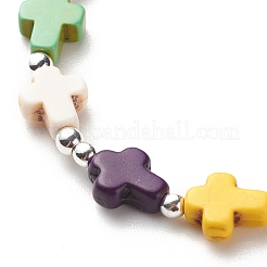 Synthetic Turquoise(Dyed) Cross Beaded Stretch Bracelet&nbsp;BJEW-JB08450-01