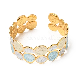 304 Stainless Steel Enamel Flat Round Open Cuff Bangles for Women&nbsp;SA-CBA1A30-03B-G