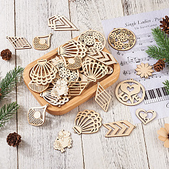100Pcs 10 Styles Undyed Natural Wooden Big Pendants&nbsp;WOOD-EL0001-03