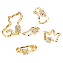 Brass Micro Pave Clear Cubic Zirconia Screw Carabiner Lock Charms&nbsp;KK-TA0002-47A