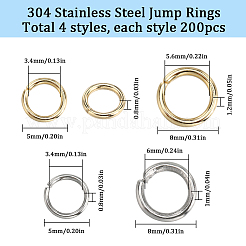 800Pcs 4 Styles 304 Stainless Steel Open Jump Rings&nbsp;STAS-SC0006-08