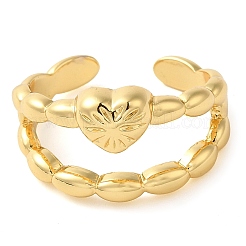 Heart Brass Open Cuff Ring for Women&nbsp;RJEW-Z070-05G-03