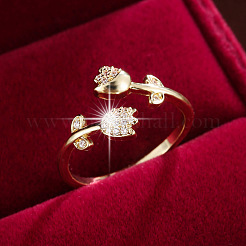 Brass Micro Pave Cubic Zirconia Cuff Open Rings for Women&nbsp;WGD019A-01