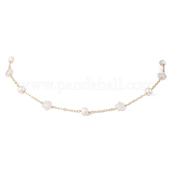 Natural Rose Quartz Star & Natural Freshwater Pearl & Brass Link Chain Necklaces&nbsp;NJEW-JN05687-01
