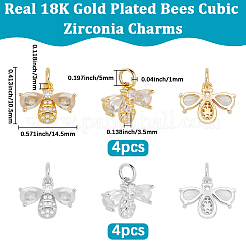 8Pcs 2 Colors Bees Brass Micro Pave Cubic Zirconia Charms&nbsp;KK-BBC0019-18