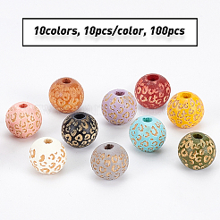 100Pcs 10 Colors Painted Natural Wood Beads&nbsp;WOOD-OC0002-08