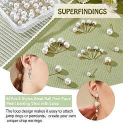 84Pcs 6 Styles Acrylic Imitation Pearl Beads Ball Stud Earring Findings&nbsp;STAS-FH0001-55