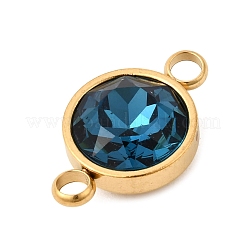 304 Stainless Steel with Faceted K9 Glass Birth Stone Flat Round Links Connector Charms&nbsp;STAS-F139-042G-A09