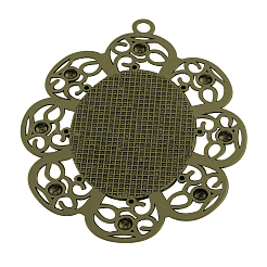 Tibetan Style Alloy Oval Tray Cabochon Settings&nbsp;TIBEP-5434-AB-LF
