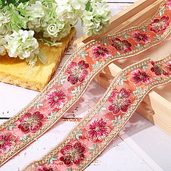 5 Yards Embroidered Organza Flower Ribbons&nbsp;SRIB-GL0001-02