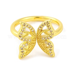 Butterfly Brass Micro Pave Clear Cubic Zirconia Open Cuff Ring for Women&nbsp;RJEW-U003-13G