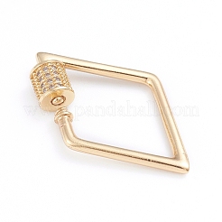 Brass Micro Pave Clear Cubic Zirconia Screw Carabiner Lock Charms&nbsp;ZIRC-I041-03G
