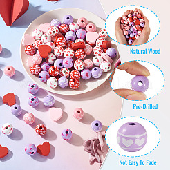 80Pcs 8 Styles Valentine's Day Printed Wood Beads&nbsp;WOOD-TA0003-01
