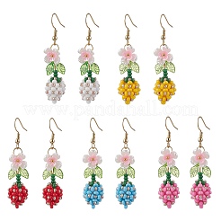 Flower 304 Stainless Steel Glass Seed Beads Dangle Earrings&nbsp;EJEW-MZ00470