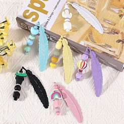 11Pcs 11 Colors Spray Printed Alloy Feather Pendant Bookmarks&nbsp;AJEW-SZ0002-64