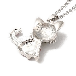 Alloy Rhinestone Cat Pandant Necklace with Cable Chains&nbsp;NJEW-K248-01P-01