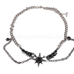 304 Stainless Steel Jet Rhinestone Star with Wings Choker Necklaces for Women&nbsp;FS-WG57FF6-01