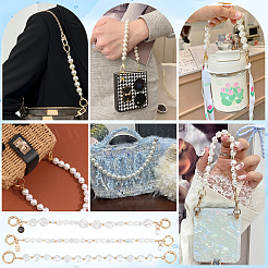 3Pcs 3 Styles Alloy & Nuggets White ABS Plastic Imitation Pearl Beaded Bag Handles&nbsp;FIND-PH0025-95