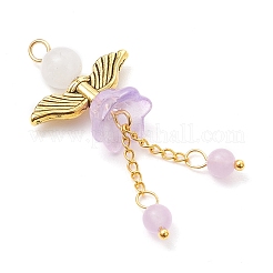 8Pcs 8 Colors Natural Dyed Malaysia Jade & Glass Beaded Angel Pendants&nbsp;PALLOY-JF03986
