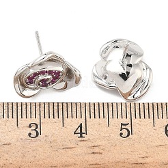 Rose Flower Brass Micro Pave Cubic Zirconia Stud Earrings&nbsp;EJEW-G452-08P-01