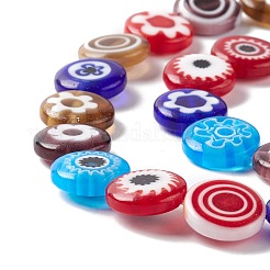 Flat Round Handmade Millefiori Glass Beads Strands&nbsp;LAMP-G143-01