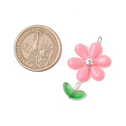 Opaque Acrylic Flower Beads with Iron Bead Caps and 304 Stainless Steel Flat Head Pins and Spray Painted Transparent Glass Beads Pendants&nbsp;PALLOY-JF03617-02