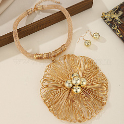 Aluminum & Brass & CCB Wire Flower Bib Necklace & Ball Dangle Earrings for Women&nbsp;WGD13CF-01