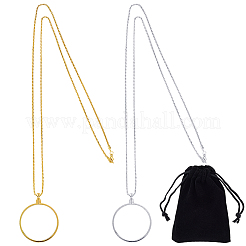 2Pcs 2 Colors Flat Round Glass Magnifying Pendant Necklaces&nbsp;NJEW-SP0001-02