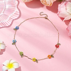 Rainbow Color Glass Beaded Flower Necklaces&nbsp;X1-NJEW-TA00173-01