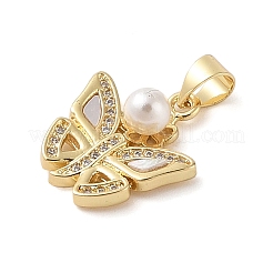 Brass & Shell & Clear Cubic Zirconia Pendants&nbsp;KK-I712-13G