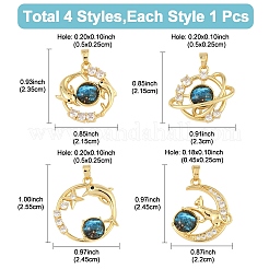 4Pcs 4 Styles Brass Micro Pave Clear Cubic Zirconia with Glass Pendants&nbsp;KK-YW0003-02
