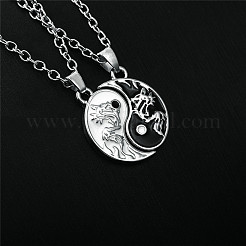 Alloy Enamel Black and White Yin-yang Gragon Split Pendant Necklaces for Friends Couple&nbsp;WG224AC-01