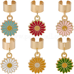 6Pcs 6 Colors Alloy Enamel Flower Stethoscope Pendant Decorations&nbsp;HJEW-SP0001-35