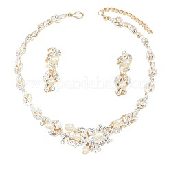 Leaf Alloy & Crystal Rhinestone & Plastic Pearl Chain Necklace & Stud Earring&nbsp;FS-WGF3342-01