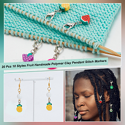20Pcs 10 Styles Fruit Handmade Polymer Clay Pendant Stitch Markers&nbsp;HJEW-NB00048