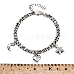316 Surgical Stainless Steel Moon Heart Star Charm Bracelets&nbsp;BJEW-C125-11P