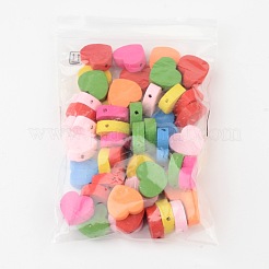 Mixed Color Heart Natural Wood Beads Nice for Children's Day Jewelry Making&nbsp;X-TB109Y