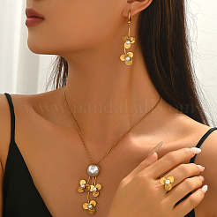 French Elegant 201 Stainless Steel Flower Hoop Earrings & Pendant Necklaces & Rings Sets for Women&nbsp;HU4506