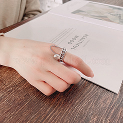 Flat Round Curb Chain 925 Sterling Silver Adjustable Finger Rings for Women&nbsp;FS-WG6366E-01