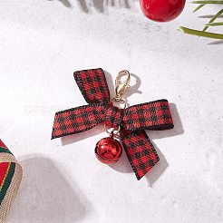 Brass Bell & Handmade Polyester Bowknot Pendant Decorations&nbsp;HJEW-JM04403-02
