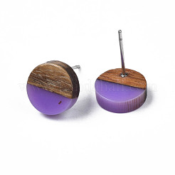 Opaque Resin & Walnut Wood Stud Earrings&nbsp;EJEW-N017-008-B09