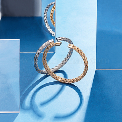 2Pcs 2 Colors 304 Stainless Steel Braided Cuff Bangles&nbsp;BJEW-UN0001-25