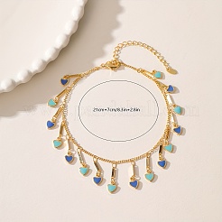 Summer Beach Brass Enamel Heart Tassel Anklets for Vacation and Casual Wear&nbsp;WL3166-2